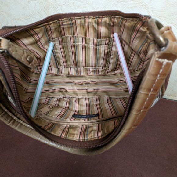 Nine West Small Brown & Tan Canvas, Suede & Snake Skin Bag - Picture 11 of 12